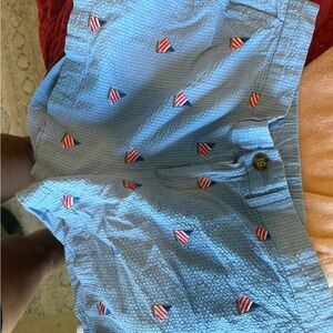 Chubbies Blue Shorts with Red and White Flags